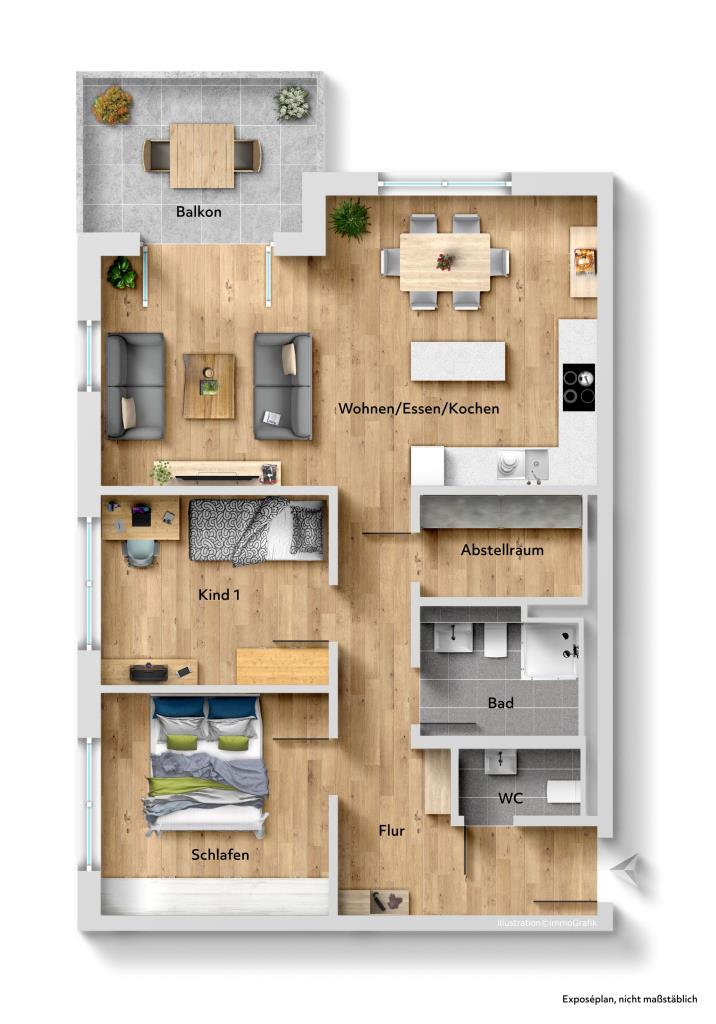 Neubau 3 Zimmer-Wohnung in attraktiver Wohnlage von Esslingen! - Grundriss (40691)