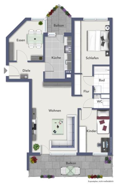 Ca. 10 % Brutto Rendite! 4 Zimmer, großzügiger Wohn/-Essbereich & sonniger Balkon! - Grundriss (52724)