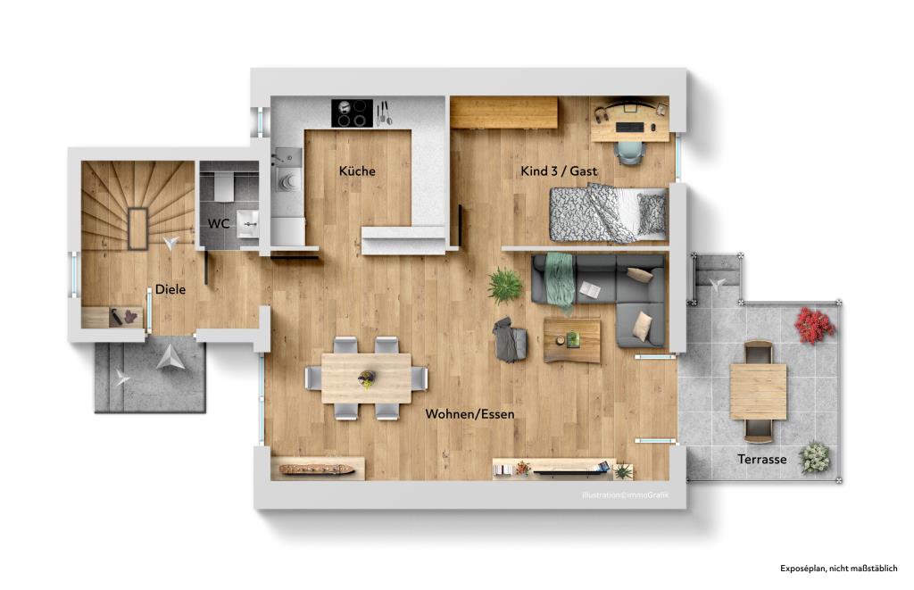 Platz für die Familie! Gemütliches Reihenmittelhaus mit Terrasse in Ostfildern! - Erdgeschoss (39686)