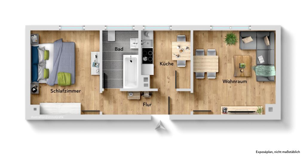 Sofort beziehbar! Interessante 2 Zimmer-Wohnung mit tollem Wohnflair! - Grundriss (37374)