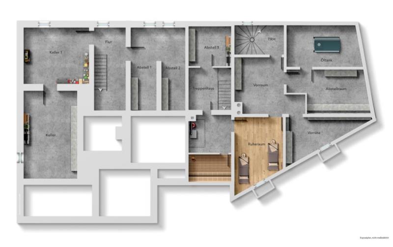 Viel Platz für Wohnen und Gewerbe – ca. 550 m² Fläche und zahlreiche Stellplätze! - Grundriss Untergeschoss (52636)