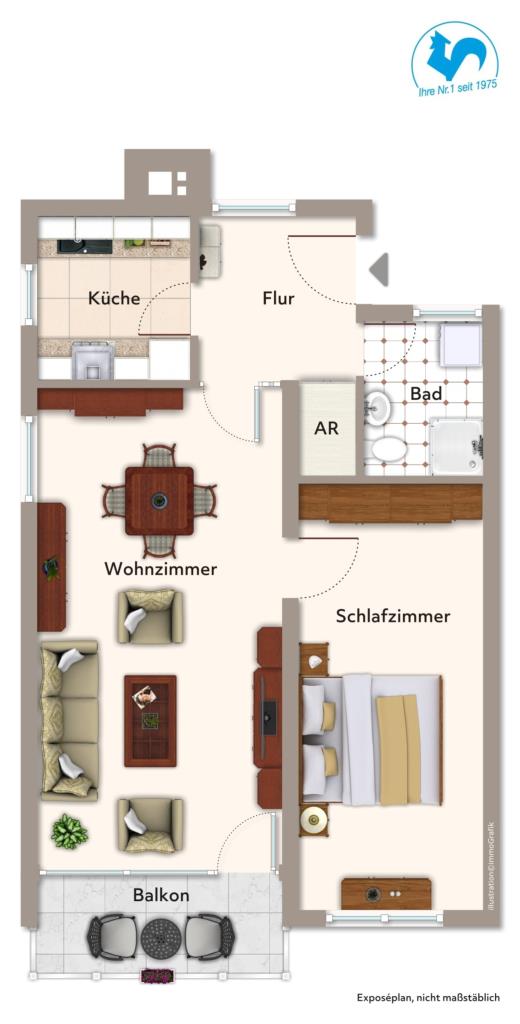 2-Zimmer-Stadt-Wohnung in beliebter Lage auf dem Gigelberg - Aufzug und Hausmeister! - Grundriss (43956)