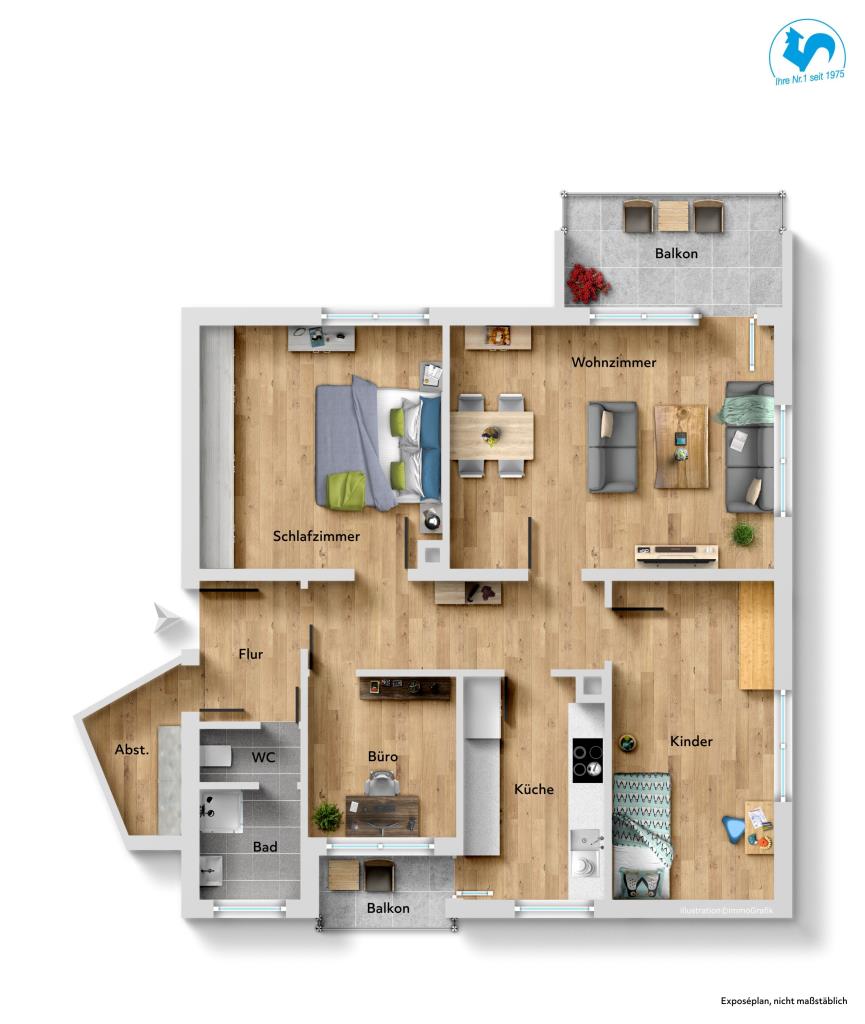 Erstbezug! Frisch renovierte 3,5 - 4 Zimmer Wohnung in Zentrumsnähe von Biberach! - Grundriß (42718)