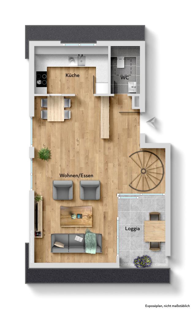 Kapitalanleger aufgepasst! 2 Zimmer-Maisonettewohnung in ruhiger Wohnlage! - Grundriss Ebene 1 (31636)