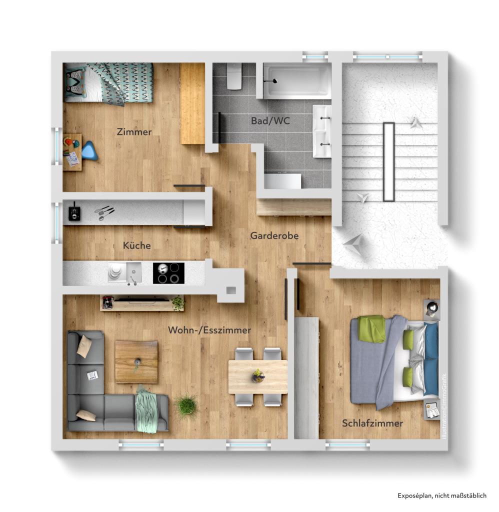 Heute erwerben, später beziehen! Attraktive 3 Zimmer-Wohnung in toller Lage! - Grundriss (38716)