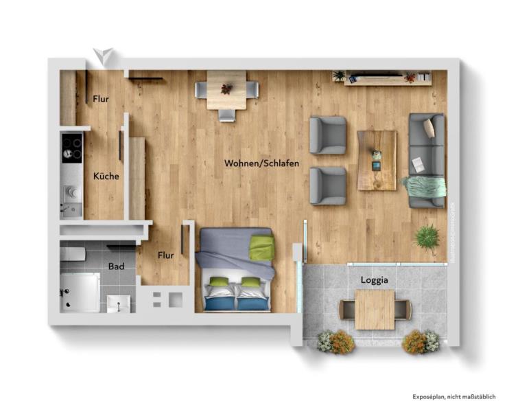 Sonnige 1 Zimmer-Wohnung mit Südbalkon & Außenstellplatz in zentraler in Stuttgart-Süd! - Grundriss (52827)