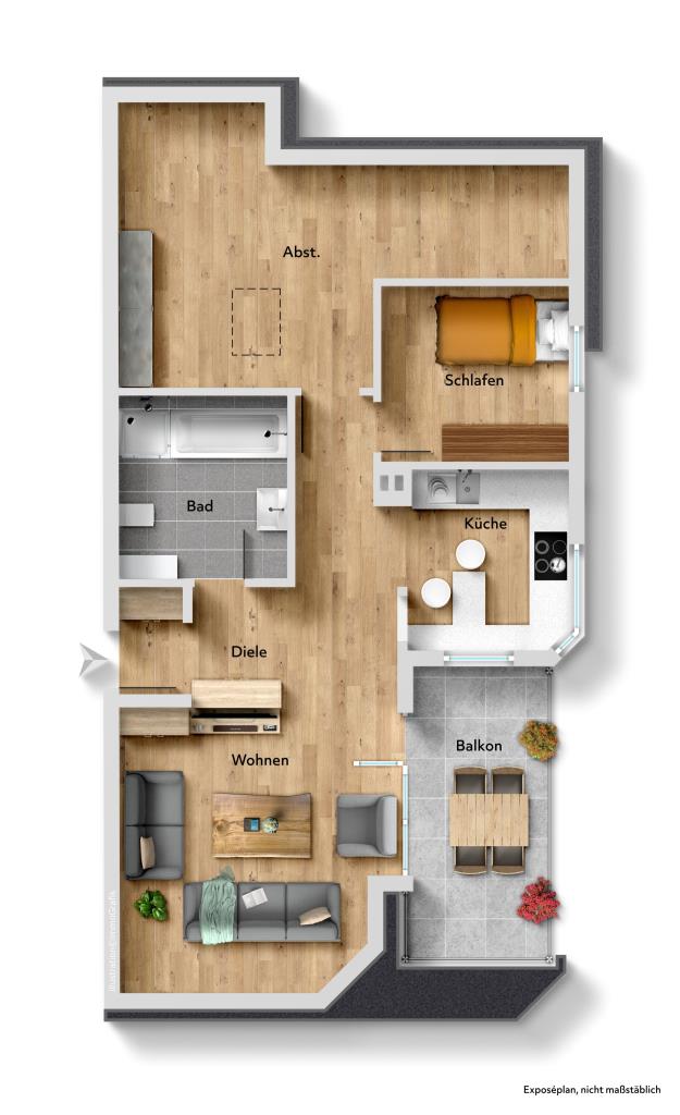 2,5 Zimmer-Wohnung mit Dachterrasse über den Dächern von Esslingen! - Grundriss (33227)