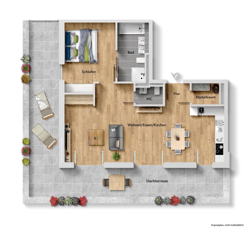 Ideale Gelegenheit! Attraktive 2 Zimmer-Neubauwohnung in Esslingen! - Grundriss (40582)