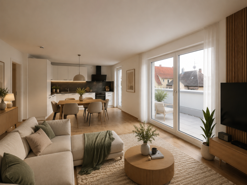 Neubauwohnung in beliebter Wohngegend mit Blick auf die Burg! 2-Zimmer-Wohnung mit EBK! - Wohn/- Essbereich (51804)