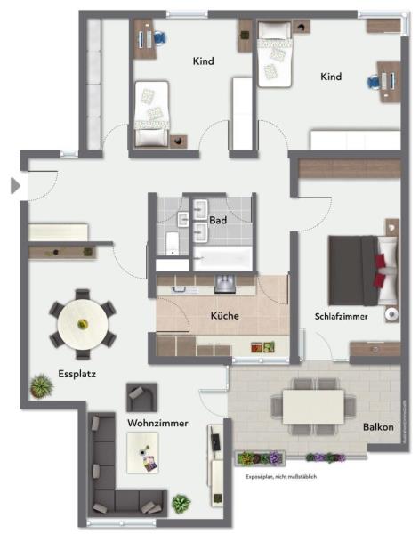 Exklusives Angebot! Moderne 4 Zimmer-Wohnung für gehobene Ansprüche! - Grundriss (45062)