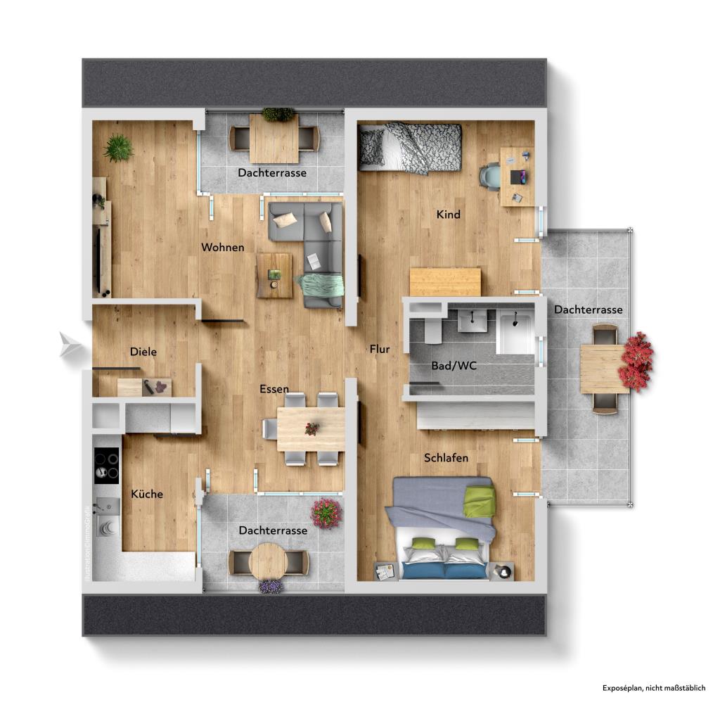 Wohnen in der City! Moderne 3,5 Zimmer-Wohnung für gehoben Ansprüche! - Grundriss (39760)