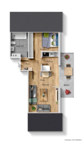 Exklusives Angebot! Stilvolle 2 Zimmer-Wohnung in herrlicher Wohnlage! - Grundriss (45017)