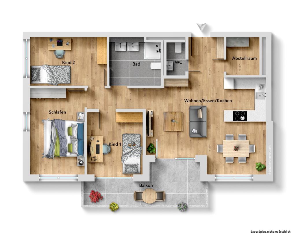 Perfekte & ideale 4 Zimmer-Neubauwohnung für gehobene Ansprüche! - Grundriss (40590)