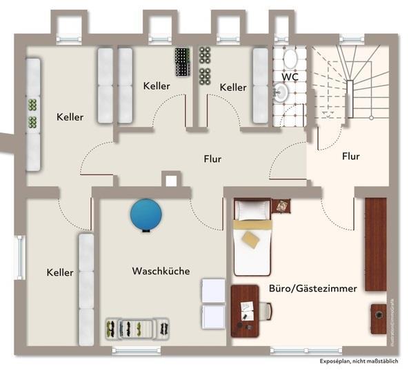 Wohnen im Grünen! Freistehendes Einfamilienhaus mit großem Garten in ruhiger Lage - Untergeschoss (50595)