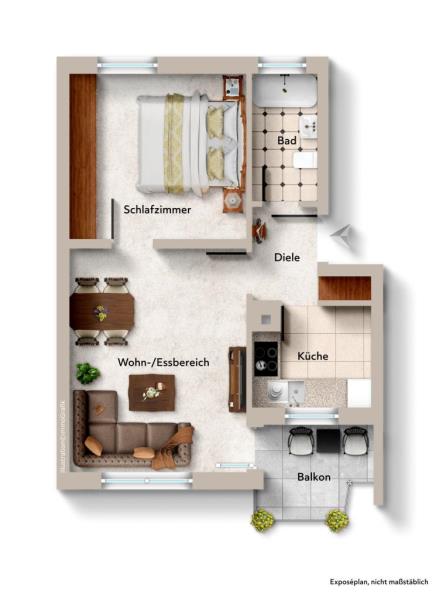 Sofort beziehbar! Gemütliche 2 Zimmer-Wohnung mit überdachtem Balkon! - Grundriss (53194)