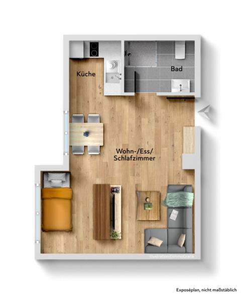 Kernsanierte 1 Zimmer-Wohnung mit moderner Ausstattung in Stuttgart! - Grundriss (51309)