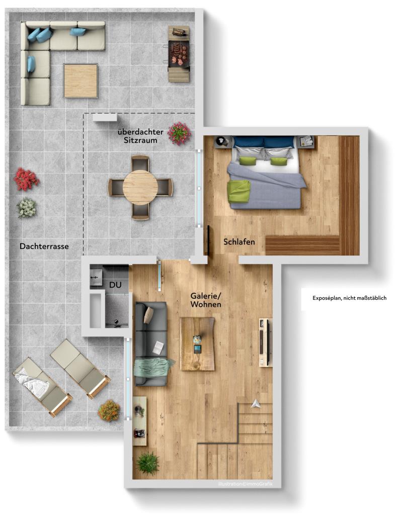 Für gehobene Ansprüche! Exklusive 5 Zimmer-Maisonette-Wohnung mit Traumhafter Dachterrasse! - Grundriss Ebene 2 (43684)