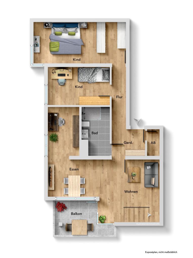 Für gehobene Ansprüche! Exklusive 5 Zimmer-Maisonette-Wohnung mit Traumhafter Dachterrasse! - Grundriss Ebene 1 (43683)