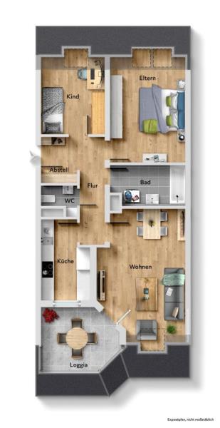 Interessante Fernsicht! Attraktive 3 Zimmer-Wohnung mit sonnigem Balkon! - Grundriss (45779)