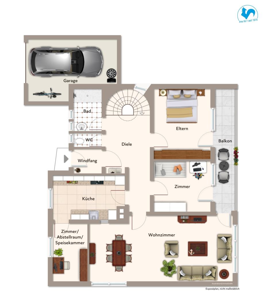 Bezugsfreies Einfamilienhaus in Bungalowbauweise mit sonnenverwöhntem Grundstück! - Grundriss Erdgeschoss (40946)