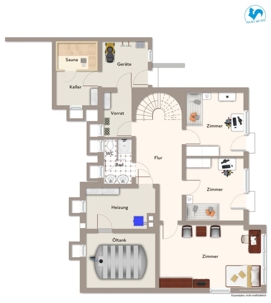 Bezugsfreies Einfamilienhaus in Bungalowbauweise mit sonnenverwöhntem Grundstück! - Grundriss Gartengeschoss (40956)