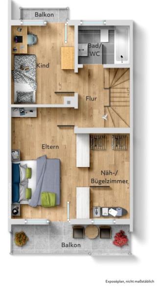 Modernes Wohnambiente! Attraktives Reihenmittelhaus in ruhiger Wohnlage! - Obergeschoss (45432)