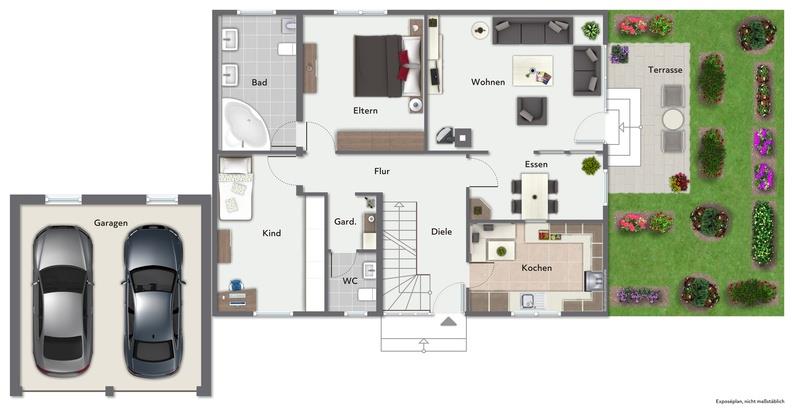 Freistehendes Einfamilienhaus in ruhiger Aussichtslage von Gruibingen! - Grundriss Erdgeschoss (38421)