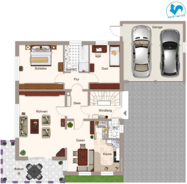 Frei stehendes Zweifamilienhaus mit zusätzlicher Einlieger-Wohnung in top Lage! - Grundriss EG (45608)