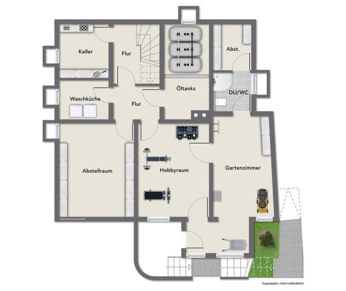 Traumhafte Aussicht! Charmantes freistehendes Einfamilienhaus in Hochdorf! - Grundriss Gartengeschoss (52270)