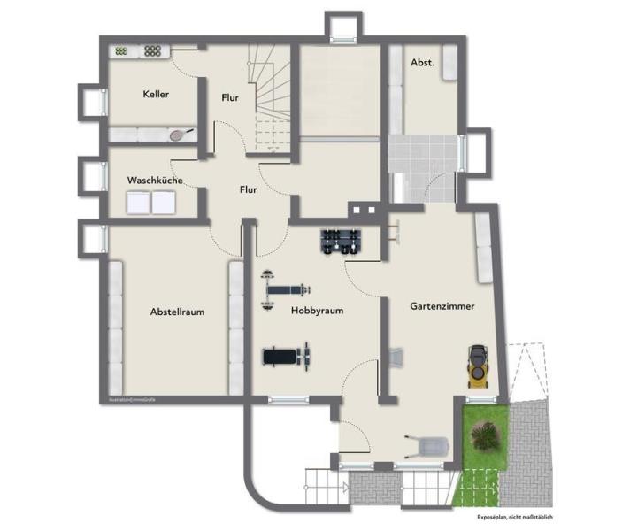 Traumhafte Aussicht! Charmantes freistehendes Einfamilienhaus in Hochdorf! - Grundriss Gartengeschoss (52684)