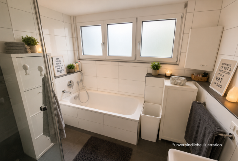 Moderne 4 Zimmer-Maisonette-Wohnung mit tollem Blick auf die Burg! - Badezimmer (46326)