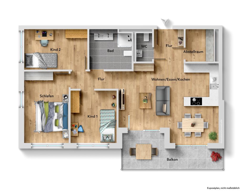 Ideale 4 Zimmer-Neubauwohnung in attraktiver Wohnlage von Esslingen! - Grundriss (40623)