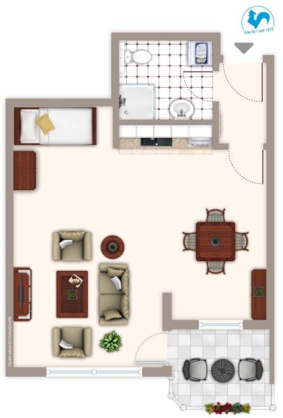 Klein, fein und mit Blick ins Grüne – charmante 1-Zimmer-Wohnung mit Sonnenbalkon - Grundriss (52783)