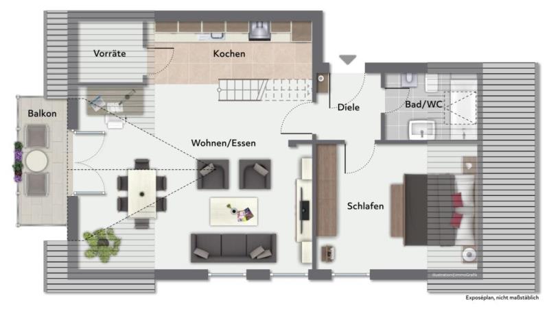 Ideale Gelegenheit! Neuwertige 2,5 Zimmer-Wohnug für tolle Ansprüche! - Grundriss (50781)