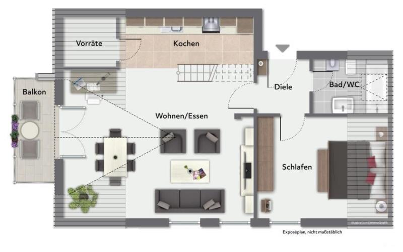 Wohnqualität mit exklusivem Anspruch! Elegantes 2,5 Zimmer-Dachstudio! - Grundriss (53598)