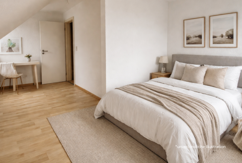 Sofort beziehbar! Interessante 2 Zimmer-Wohnung in Stuttgart-Bad Cannstatt! - Schlafzimmer Illustration (48196)