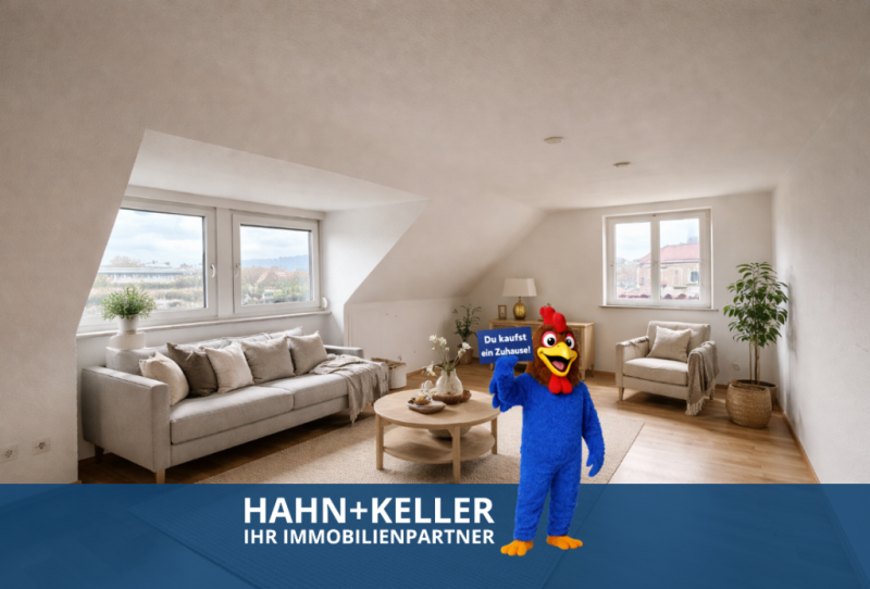 Dachgeschosscharm trifft Neckarblick - Lichtdurchflutete 2-Zimmer Wohnung mit perfekter Anbindung! - Wohnzimmer mit Klischee (51451)