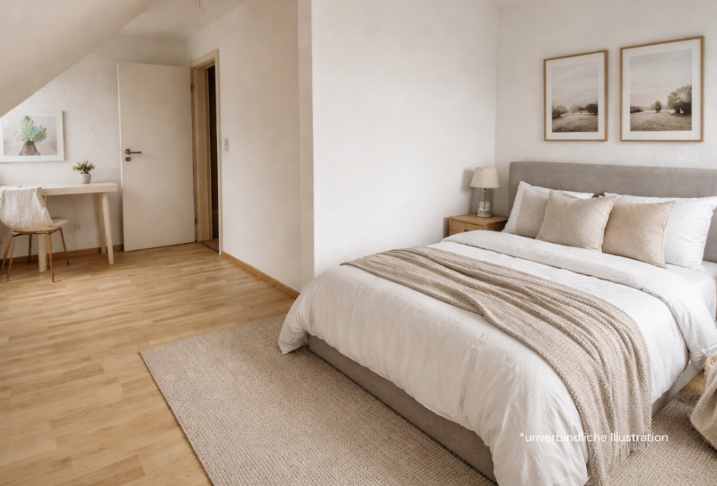 Sofort beziehbar! Interessante 2 Zimmer-Wohnung in Stuttgart-Bad Cannstatt! - Schlafzimmer Illustration (43222)