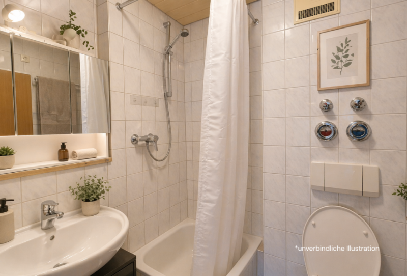 Sofort beziehbar! Attraktive 1-Zimmer-Wohnung in ruhiger Lage mit Garagenstellplatz! - Badezimmer (53128)
