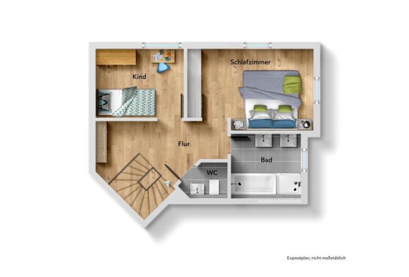 Sofort beziehbar! Charmante 3,5 Zimmer-Maisonettewohnung in sonniger Wohnlage! - Grundriss Ebene 2 (48253)