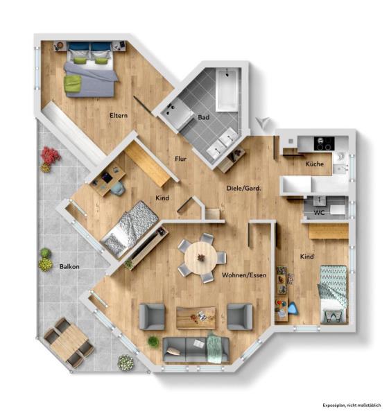Sofort beziehbar! Charmante 3,5 Zimmer-Wohnung in sonniger Wohnlage! - Grundriss (47781)