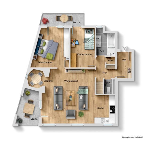 Für gehobene Ansprüche! Extravagante 3,5 Zimmer-Wohnung mit Balkon! - Grundriss (50351)