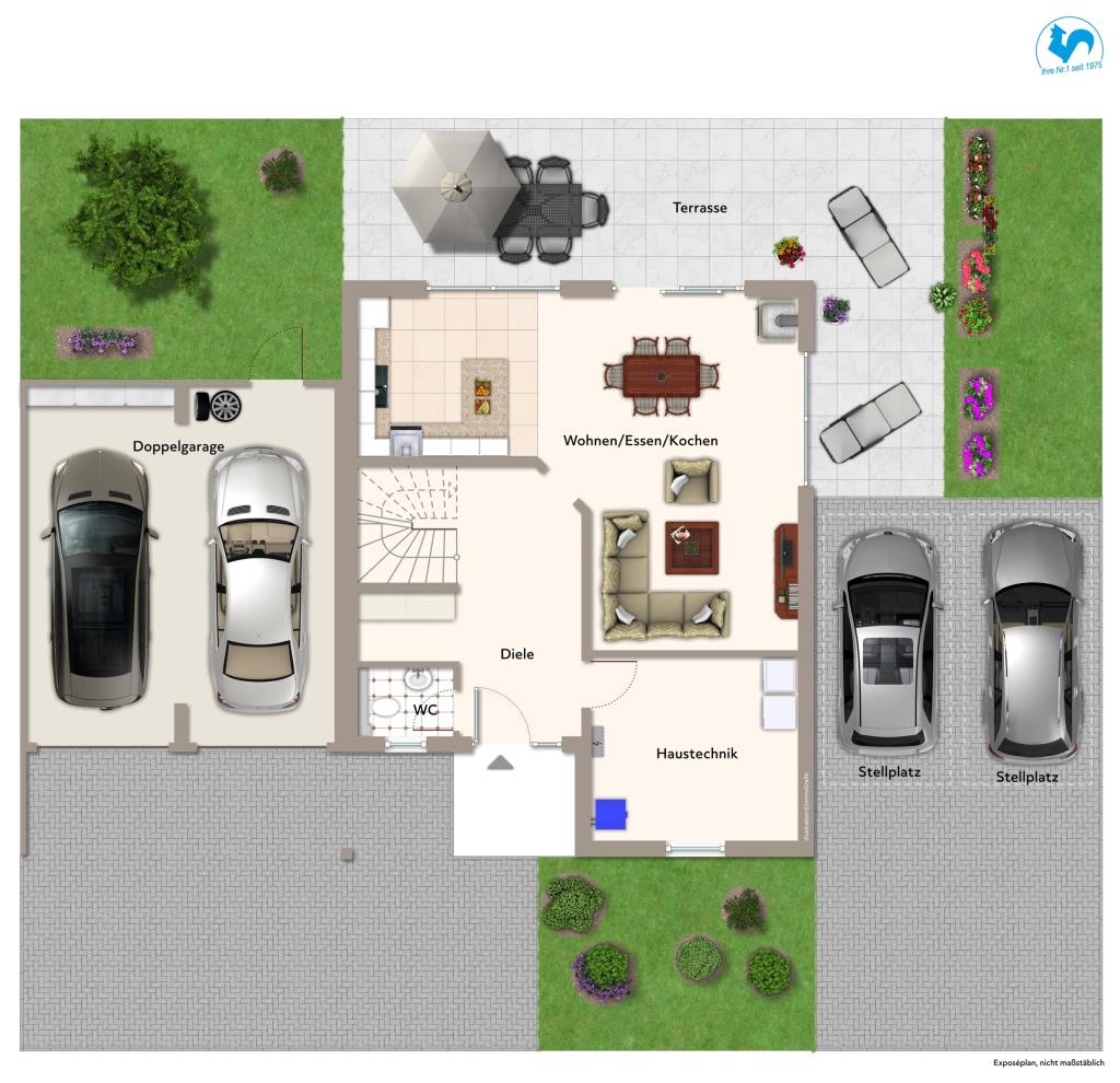 Wohntraum im Grünen - Modernes, frei stehendes Einfamilienhaus mit Chic und Charme! - Grundriss Erdgeschoss (38785)