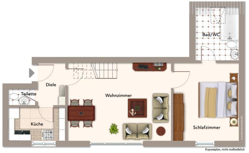 Zentrale Wohnlage! Attraktive 2,5 Zimmer-Wohnung mit ausgebauter Dachbühne und Garagenstellplatz! - Ebene 1 (50359)
