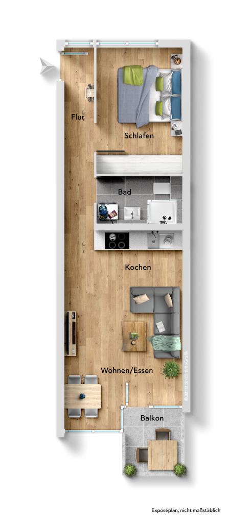 Aufzug, Tiefgarage & Hausmeisterservice! Tolle 2 Zimmer-Wohnung in LB! - Grundriss (38564)