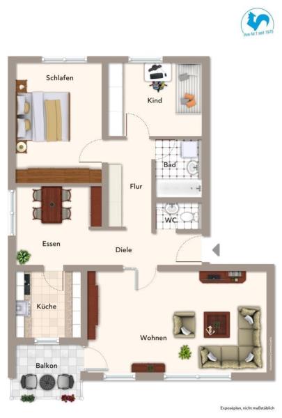 Möchtest auch du einfach einziehen und dich wohlfühlen? Renovierte 3 1/2- Zimmer-Wohnung! - Grundriss (45382)