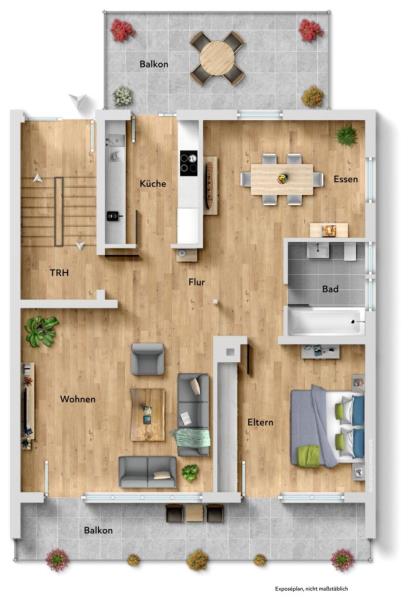 TOP Preis! Charmante 3,5 Zimmer-Wohnung mit 2 Zi.- Einliegerwohnung in Waiblingen City! - Grundriss (52644)