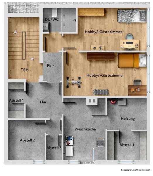 TOP Preis! Charmante 3,5 Zimmer-Wohnung mit 2 Zi.- Einliegerwohnung in Waiblingen City! - Grundriss (UG) (52645)