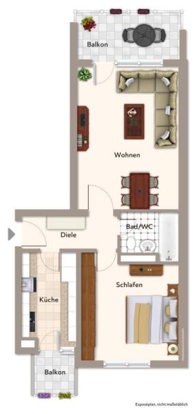 Helle 2-Zimmer-Wohnung mit Balkon und TG-Stellplatz in S-Hofen! - Grundriss (54267)