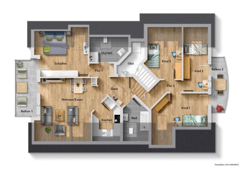Gemütlicher Wohlfühlcharakter! Ideale 5 Zimmer-Wohnung mit toller Fernsicht! - Grundriss (53524)